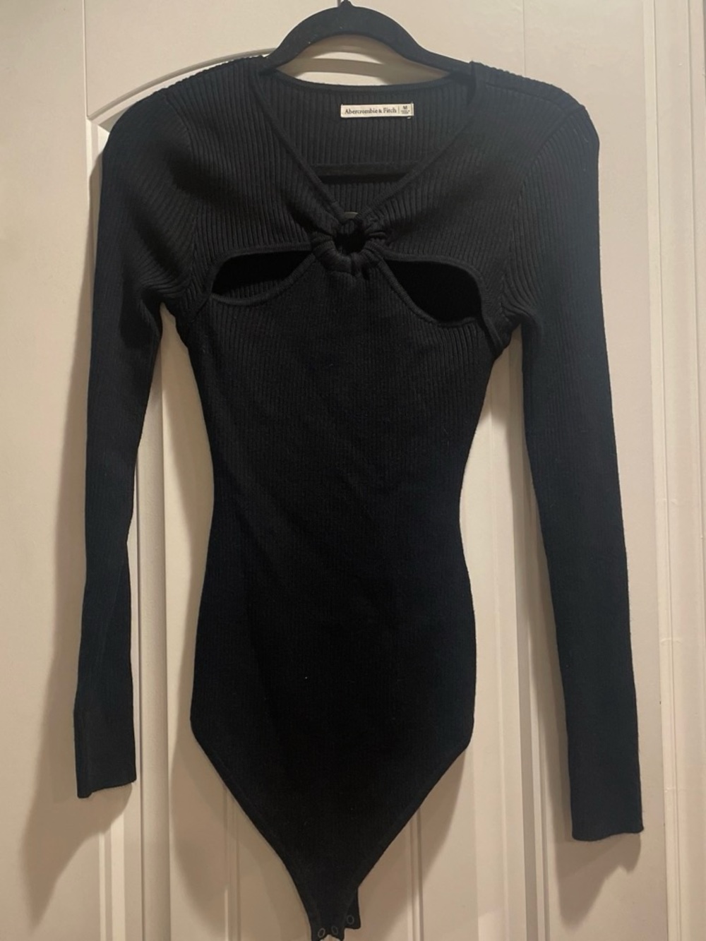 Abercrombie O-Ring Cutout Bodysuit Ribbed Knit Women M Long Sleeve